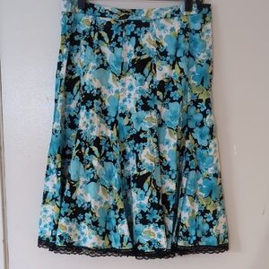 Dressbarn Blue and Black Floral Midi Skirt 8